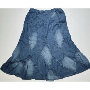 Vintage Studio West Denim Patchwork Maxi Skirt Bohemian Western Pull On M